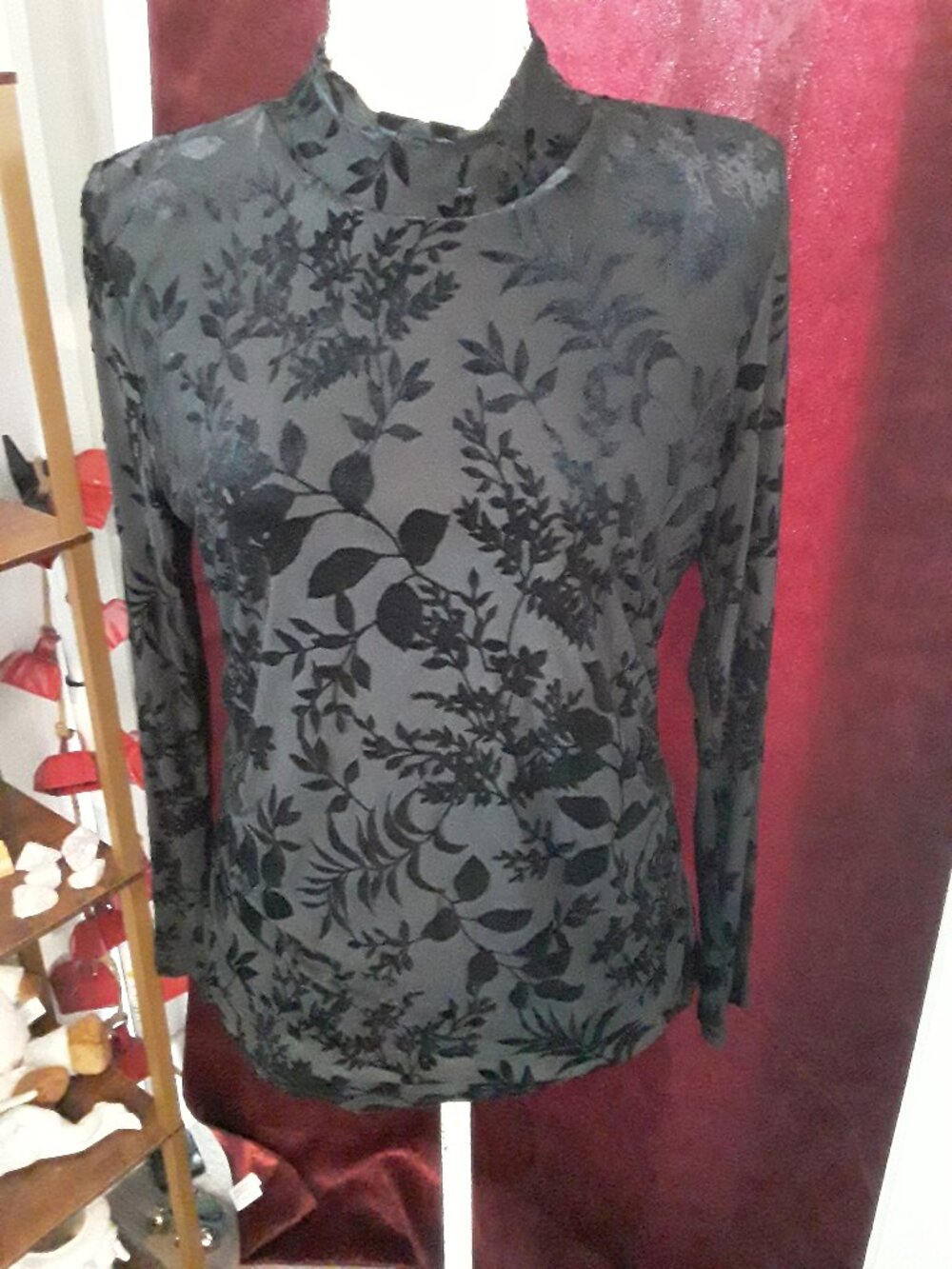 Calvin Klein lovely ruched waist dark black embellished top size M